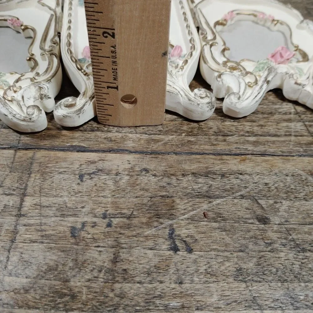 Vintage Victorian Photo Frame Roses Four Photos Floral Flowers Tri Fold Standing